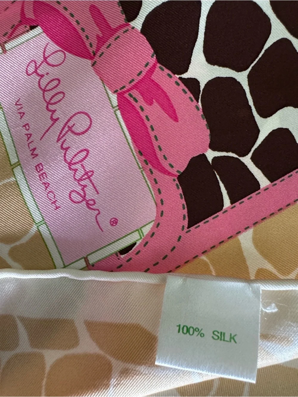 100% Silk Lilly Pulitzer Brown Giraffe-Print Scarf